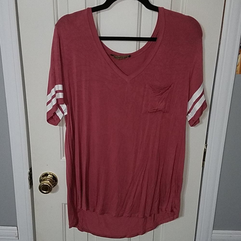 oversized pink baseball tee with a pocket